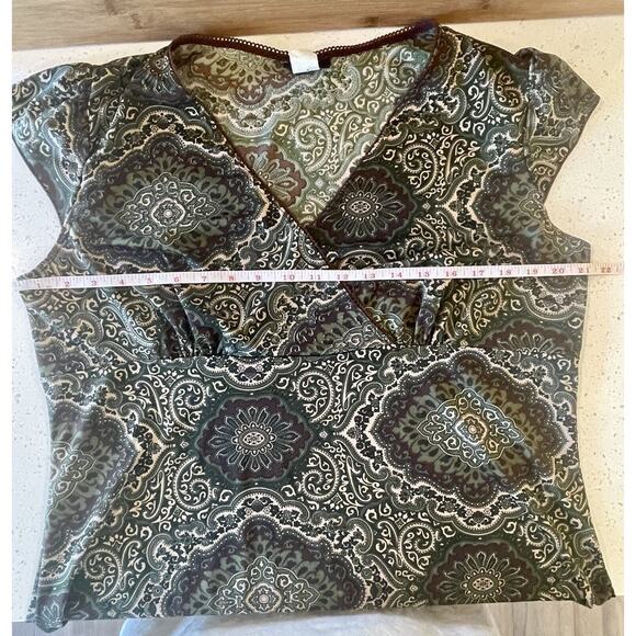 Perception Concept Women's Size 2X Green Paisley Floral Blouse Cap Sleeve - Picture 4 of 9